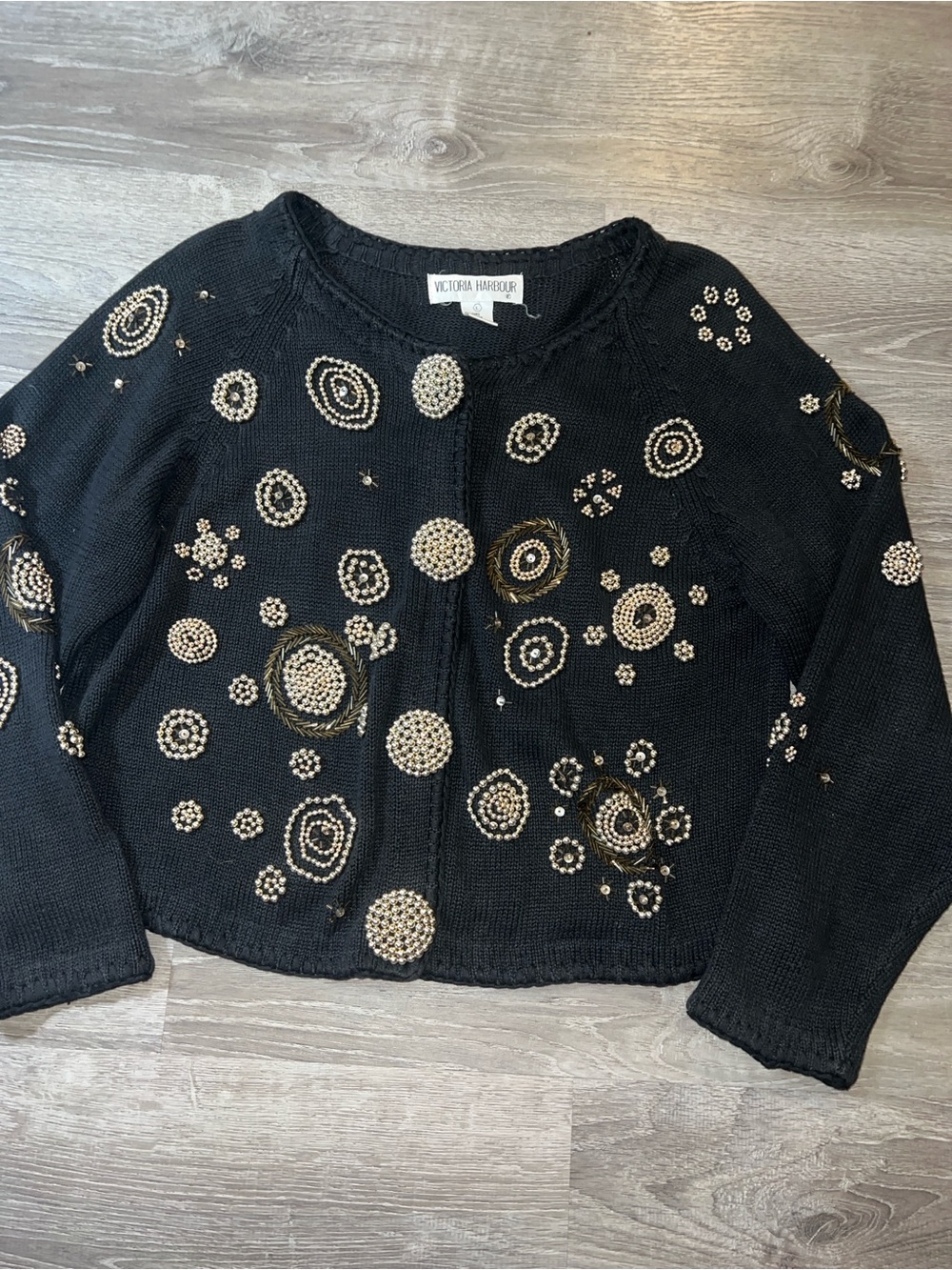 Vintage Victoria Harbour Black Beaded Cardigan Sweater